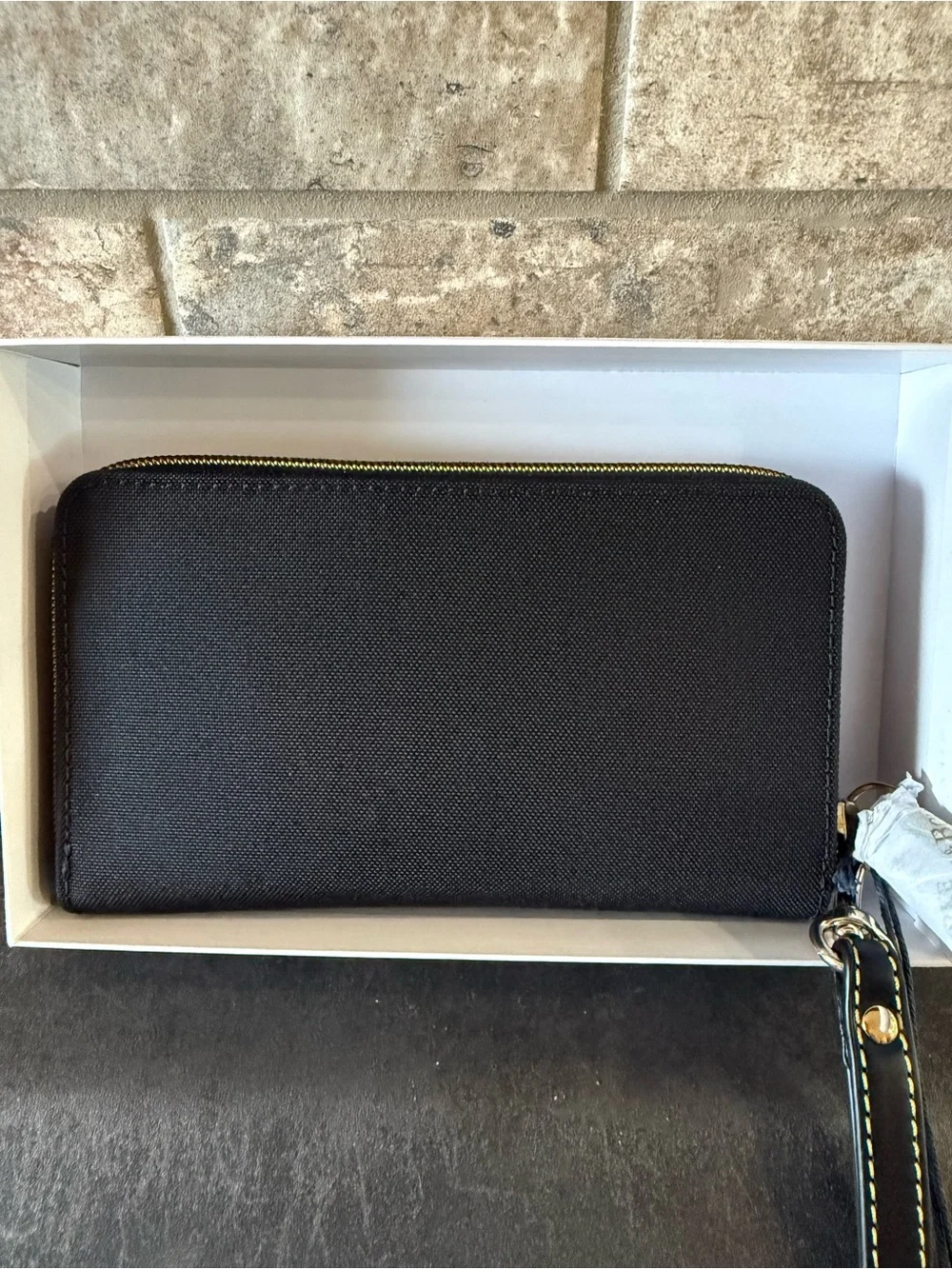 Dooney & Bourke Black Zip-Around Continental Wallet with Logo Patch
